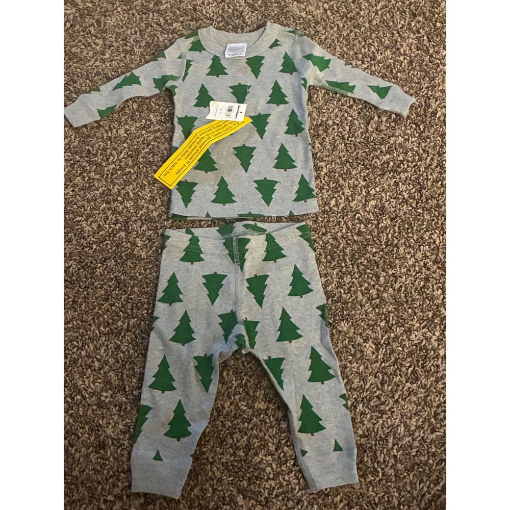 Hanna Andersson Christmas Tree Organic Cotton Pajama Set 3-6 Months Gray Green